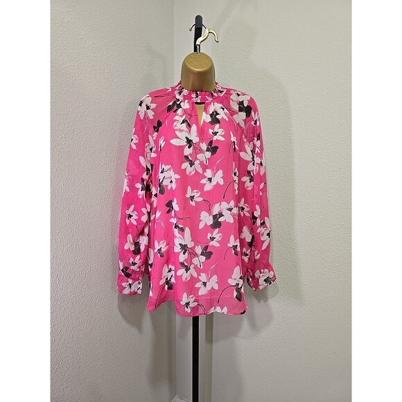 Pink Floral Flare Ruffle Sleeve Office Career Dressy Modest Blouse Womens 14 16 - Picture 7 of 10